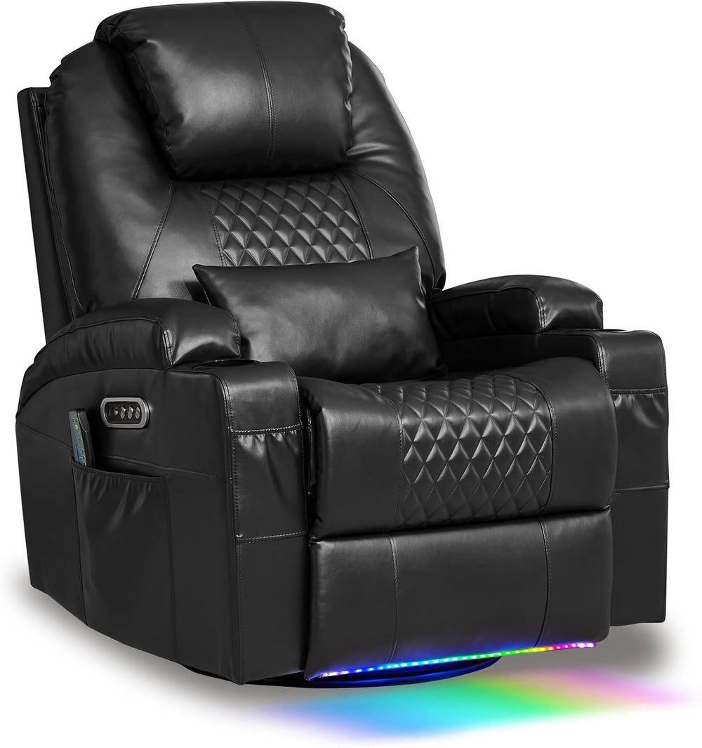AHMED Dual Motor Power Swivel Rocker Recliner Chair, Faux Leather, Black | El...