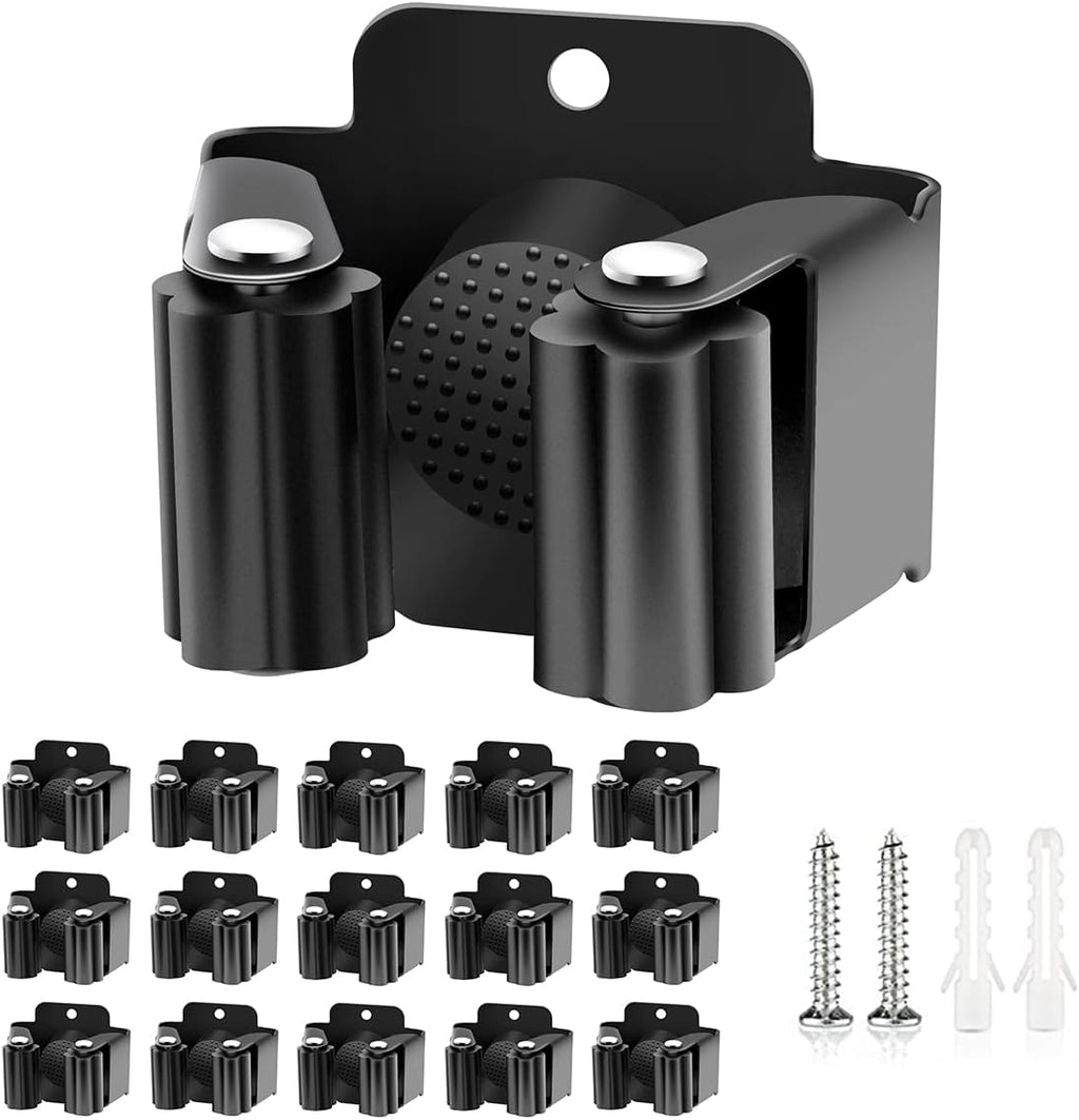 Verdenu 15 Pack Broom Holder Wall Mount, Mop and Broom Holder Wall Mount, Stainless Steel Command Mop Hanger with Screws, Garden Tool Storage Organizer for Kitchen, Home, Bathroom, Garage, Black