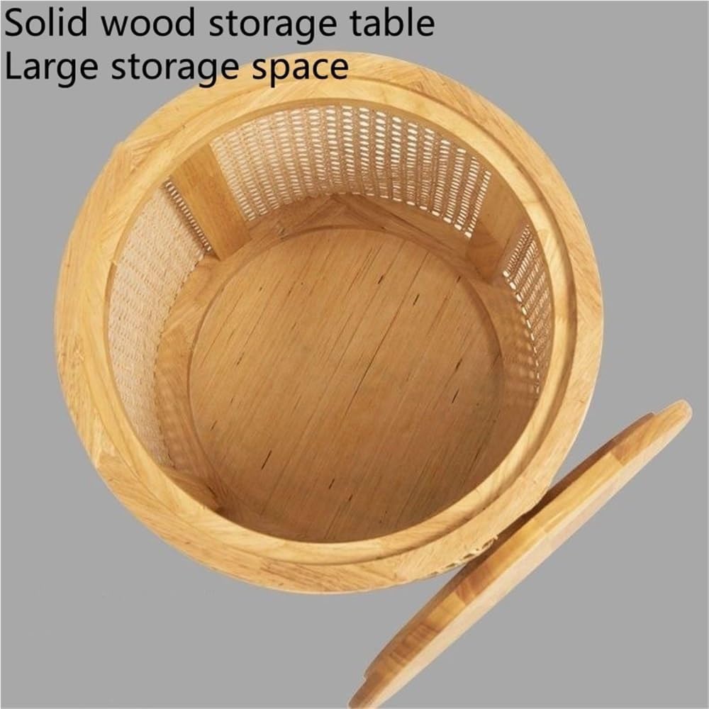Round Rattan Storage Side Table Wooden Stool Stylish Woven Storage Solution V...