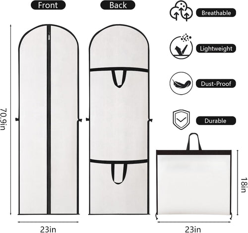 2 Pack Garment Bags for Travel, 71" Hanging Dress Bags Waterproof Suit Bag for Gowns Dresses Long Garment, Foldable & Portable Garment Bag