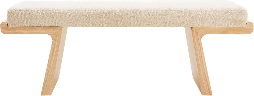 47.2" Natural Wood Bedroom Bench, Upholstered Entryway Bench, Modern End...