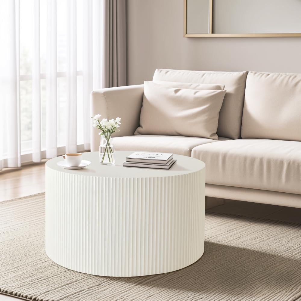 Brilluxa Nesting Coffee Table Set of 2, Vertical Stripe Design, Beige | Two-P...