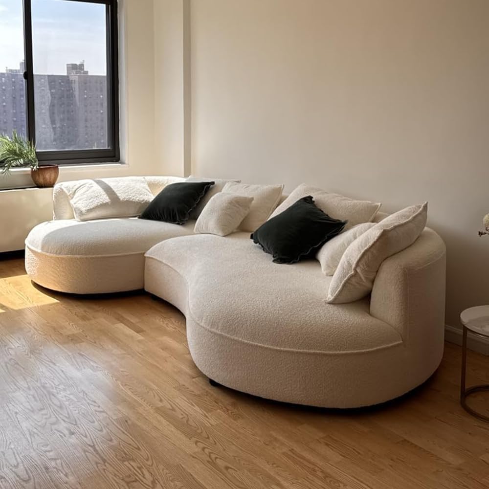 WILLIAMSPACE 124.8" Boucle Curved Sofa Couch, Modern Upholstery Cloud So...