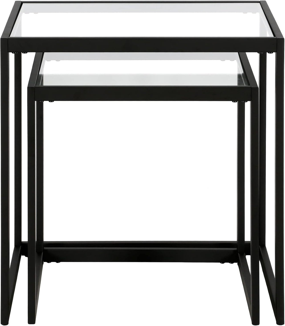 Henn&Hart Rectangular Nested Side Table in Blackened Bronze, Table for Li...