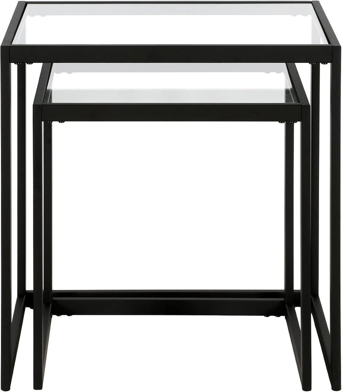 Henn&Hart Rectangular Nested Side Table in Blackened Bronze, Table for Living Room, Bedroom | Nested set of two tables with glass tops and a sleek metal frame for displaying in living rooms, offices, or family rooms