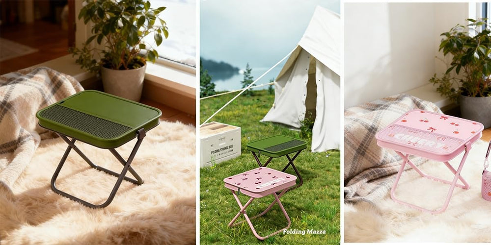 Portable Foldable Camping Stool Chair - Ultralight Travel Stool with Storage ...