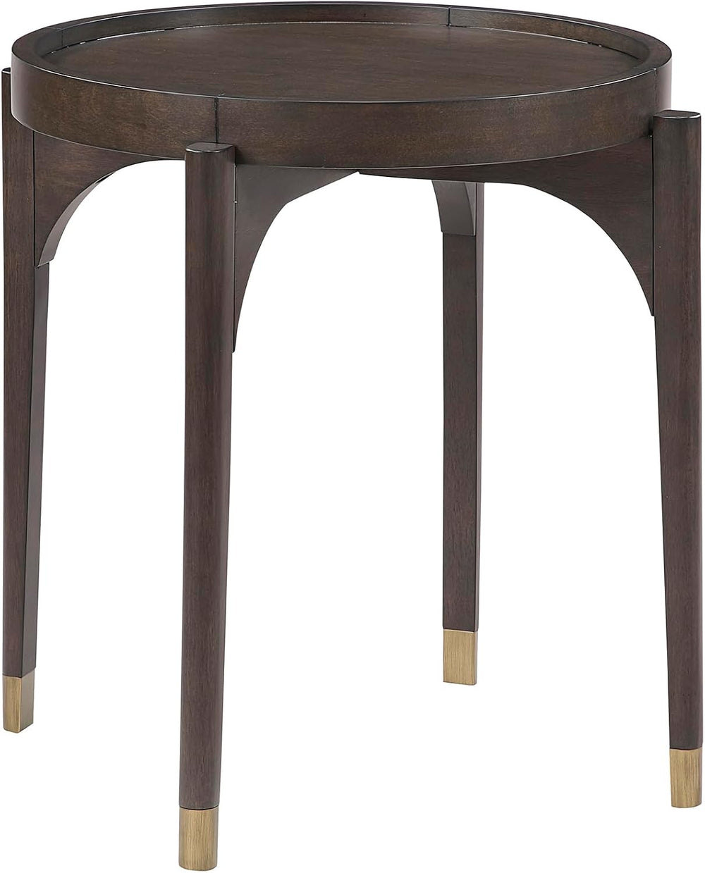 Lexicon Wood Round End Table with Gold Metal Cap, 36" Dia. Mid Century M...