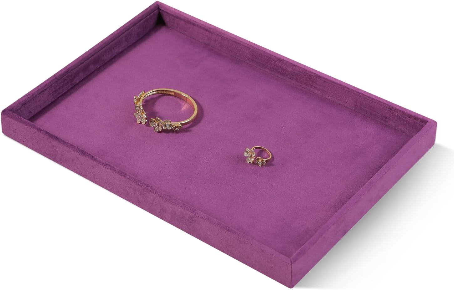 Velvet Stackable Jewelry Display Flat Tray For Ring Earring Necklace Bracelet, Bangle Pendant Storage Blank Plate, Shop Countertop Jewelry Dish Organizer (Purple)