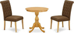 East West Furniture ESBR3-OAK-18 3 Piece Kitchen Table & Chairs Set Contains a Round Dining Room Table with Pedestal and 2 Brown Linen Linen Fabric Parsons Chairs, 30x30 Inch, Oak