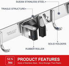 IMILLET 2 Pack Broom and Mop Holder Wall Mounted, Stainless Steel Broom Holder Mop Holder Self Adhesive Heavy Duty Hooks Storage Organizer for Home Laundry Room Garden Garage Closet Kitchen