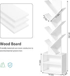 10 Tier Tree Bookshelf,Floor Standing Wood Tall Bookcase for Narrow Space, Storage Organizer Bookshelves for Books, Book Case for CDs/Movies/Books,Home Office,Living Room, Bedroom