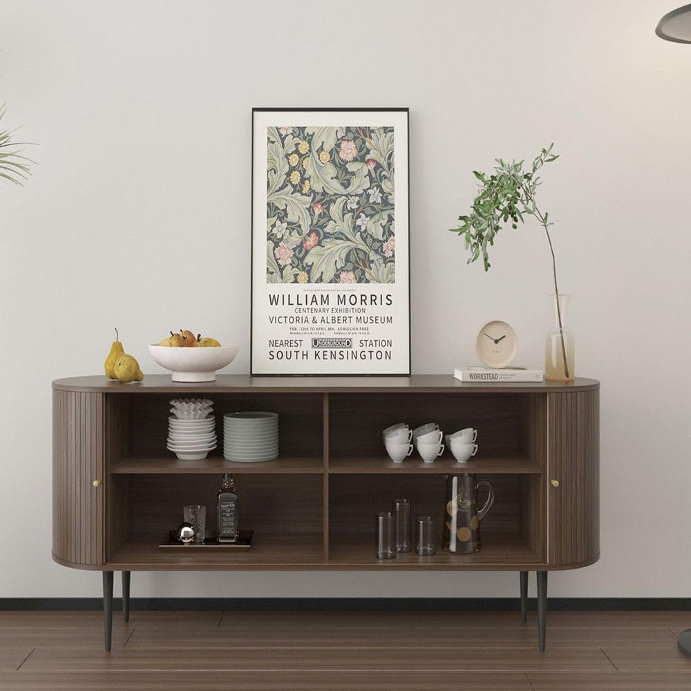 Oak Buffet Cabinet - 55 Inch Sideboard Server for Dining Room, Living Room, K...