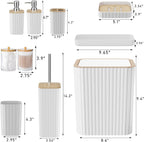 Bathroom Accessories Set - Elegant White Bathroom Set, 10PC Bathroom Accessory Set, Toilet Brush, Trash Can, Qtip Holder Dispenser & Soap Dispenser