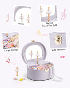 VLANDO Musical Jewelry Box for Girls, Arc Design with Spinning Ballerina | Large Compartment for Small Treasures, Plays Canon Melody, Built-In Mirror and Soft Carry Handle, Birthday Christmas Gift