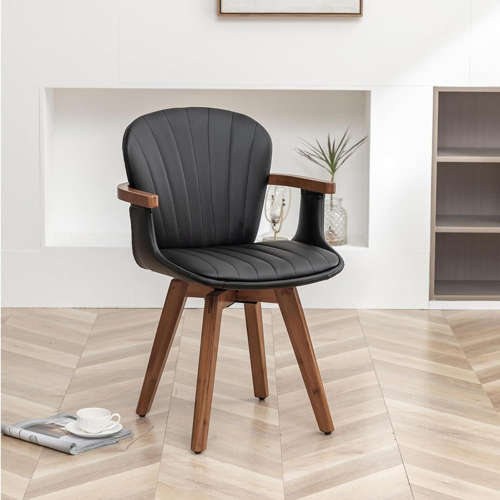 LUNLING Swivel Dining Chairs, Mid Century Modern Black Faux Leather Kitchen C...