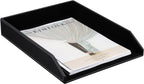 KINGFOM Letter Tray, PU Leather Paper Organizer Tray for Desk, Paper Organizer Storage Holder for Office Home or School A4 Size Black