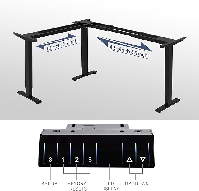 Fromann Adjustable 3 Legs Standing Desk Frame Base Electric Corner Sit-Stand Desk for Home and Office (Black)