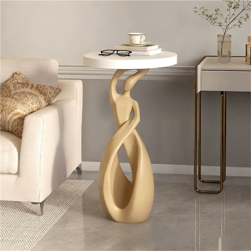 Modern 28.3'' Tall Round End Table, Small Coffee Table with Abstract ...