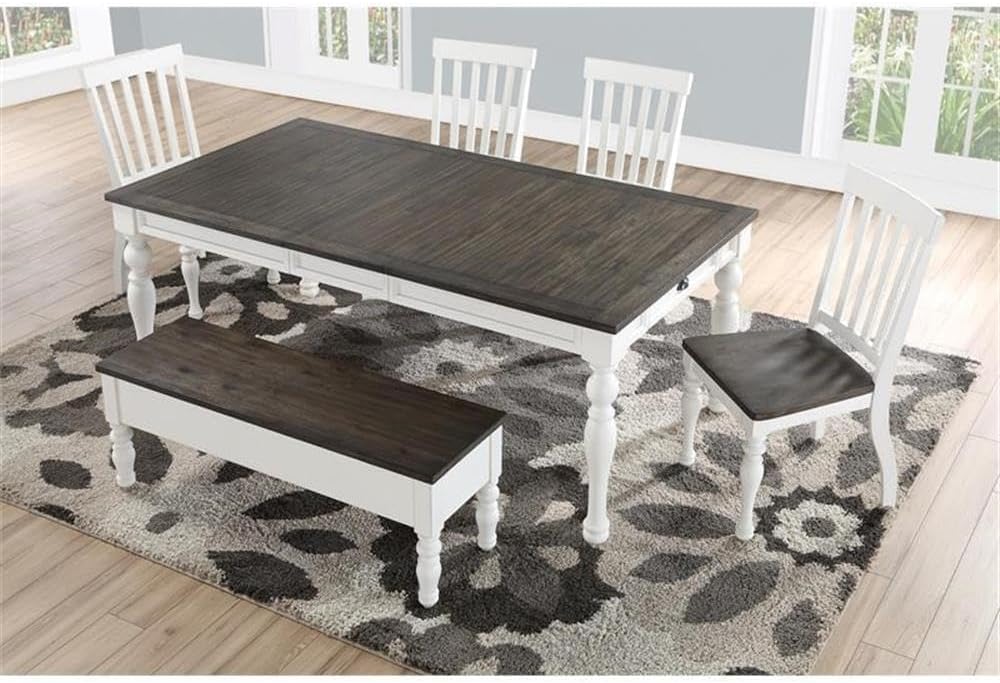 Pemberly Row Farmhouse Storage Bench, Two-Tone Ivory and Dark Oak Finish, MDF...