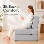 Folding Sofa Bed, Convertible Sleeper Chair, No Assembly (Gray) | Boneless Sofa Couch, Foldable Mattress & Back Support, Portable Floor Lounger Futon for Small Apartment, Dorm, Guest Room