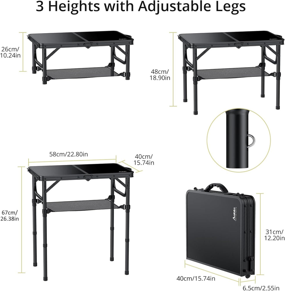Anbte 2ft Folding Camping Table, 3 Adjustable Heights Small Folding Table | A...