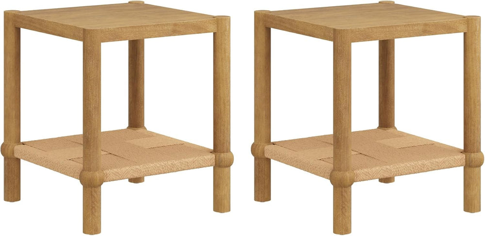 Nathan James River Modern Coastal Side Table with Solid Wood Legs and Seagras...