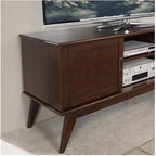 SIMPLIHOME Draper TV Stand - 60 inch Wide Solid Wood Low Media Console in Medium Auburn Brown, Mid Century Modern Entertainment Center for Living Room for TVs up to 65 Inches with Cable Management