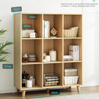 IOTXY Open Cube Low Bookcase - 3-Tier Freestanding Storage Display Cabinet Organizer with Legs for Home Office, 9-Cubes Open Shelf Short Bookshelf, Oak