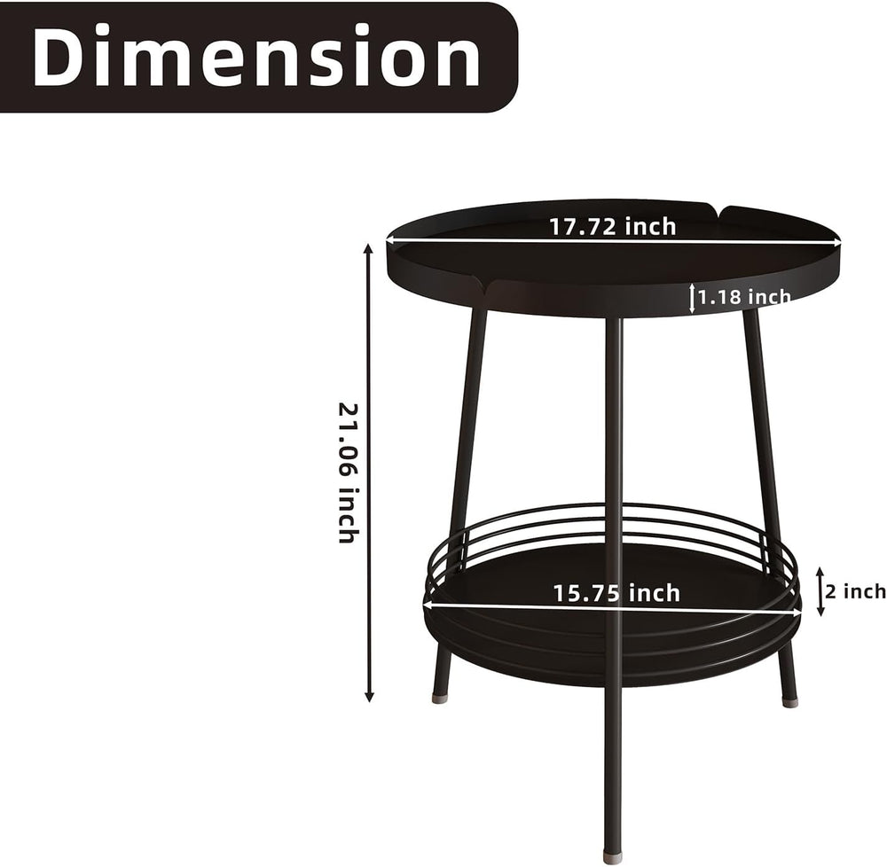 Benkyo 2 Tier Black Metal Round Side Table Tiered Two Shelf Storage Coffee So...
