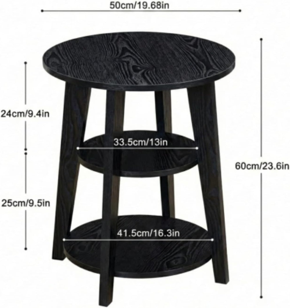 3-Tier Round Side Table - 23.6" Tall End Table with Storage Shelves - Wa...