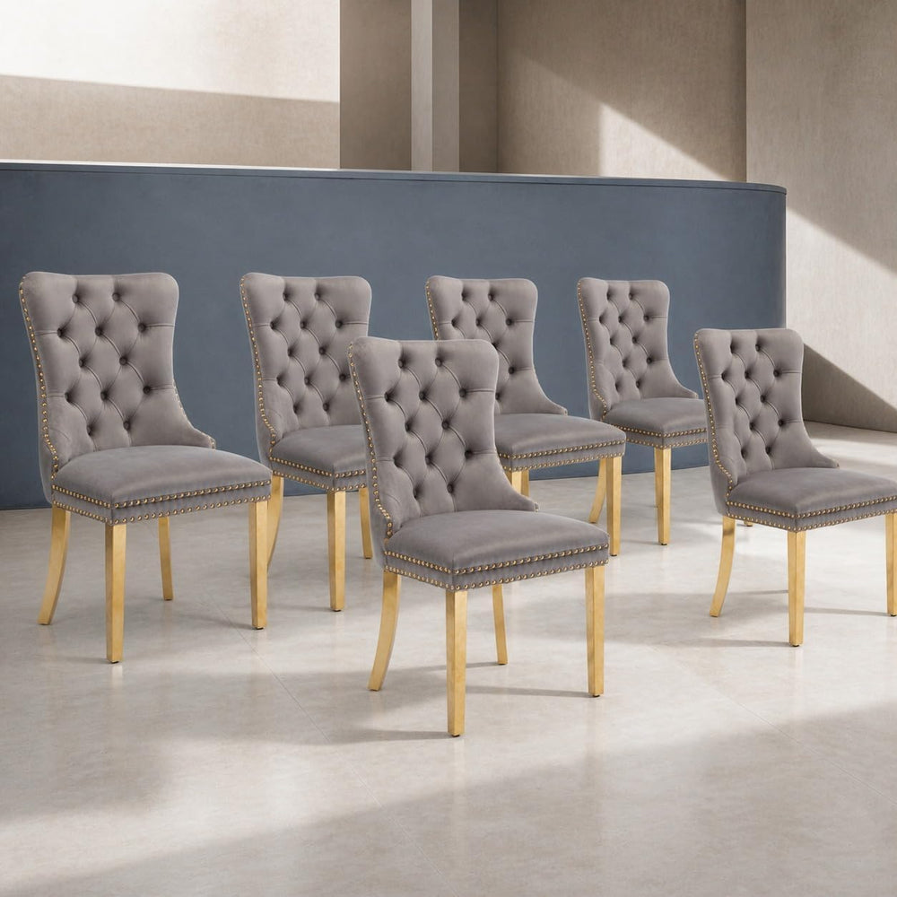 Upholstered Dining Chairs Set of 6, Velvet Wingback Chair with Ring Pull | Ki...
