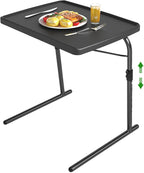 TV Tray Table, Max Folding TV Dinner Tray w/6 Height & 3 Tilt Angle, Adjustable TV Trays for Eating on Couch, Large Size Foldable Couch Laptop Table, Black, 16.9 x 22 x 29.1inch, 110lbs