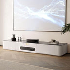 POVISON Fully-Assembled Modern Low Profile TV Stand with Ultra-Short Throw Projector Platform, Sintered Stone Entertainment Center with Storage, Wood TV Console, Media Console for Living Room
