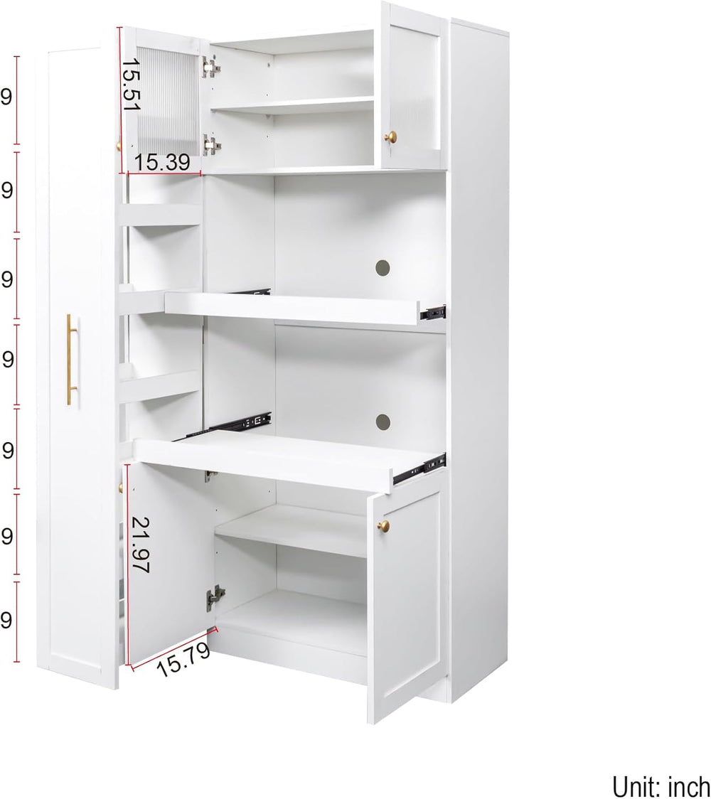 LUMISOL Farmhouse Kitchen Pantry Cabinet with Pull-Out Multi-ttier Storage Sh...