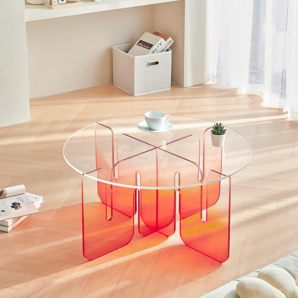 Acrylic Side Table, Clear Round Top Nightstand Easy Assembly, Transparent Bed...