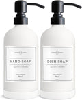 Vine Creations White Glass Soap Dispenser, 2 Pack Kitchen Soap Dispenser Set with Stainless Steel Pump, 16 oz Dish Soap and Hand Soap Dispensers for Bathroom with Waterproof Labels