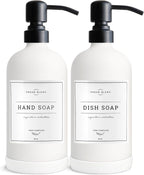 Vine Creations White Glass Soap Dispenser, 2 Pack Kitchen Soap Dispenser Set with Stainless Steel Pump, 16 oz Dish Soap and Hand Soap Dispensers for Bathroom with Waterproof Labels