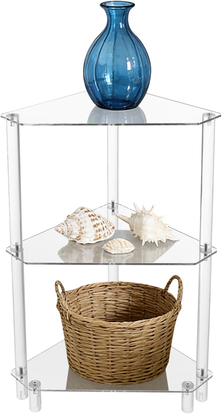 DYNAMI Clear Acrylic Side Table,3 Tier Triangle End Table Small Corner Accent...