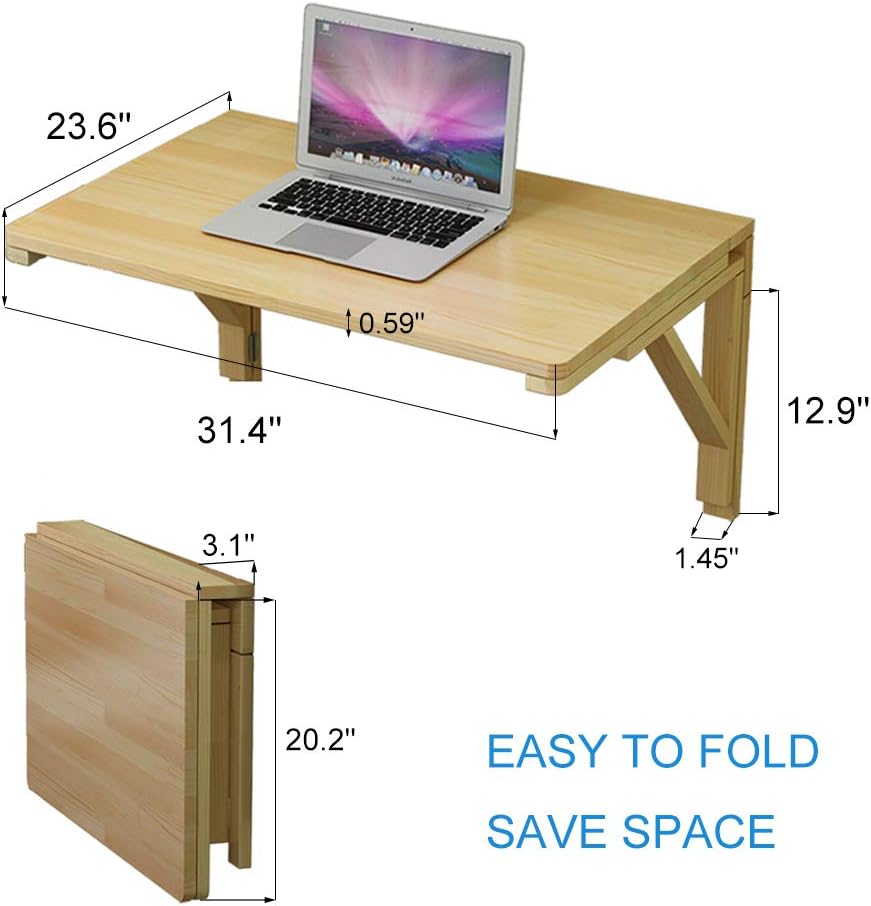 MM MELISEN Fold-Away Wall Table - Natural 31.4x23.6 Inch Wood Table That maximizes Space. Creates Instant Counter Space in Laundry, Kitchen, or Workshop. Ideal for Apartments and dorms