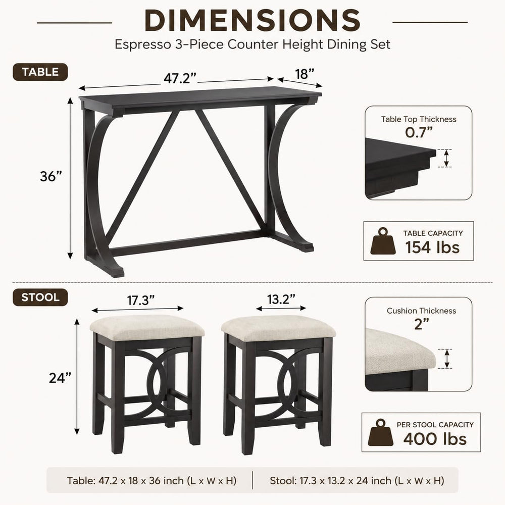 48" Bar Table and Chairs Set, Dining Table and Chair Sets, 3 Piece Count...