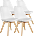 OLIXIS Dining Chairs Set of 4, Mid Century Modern Accent Chairs with Curved Backrest and Wood Legs, PU Leather Upholstered Kitchen Side Chair for Living Room, Bedroom, Outdoor Patio, White