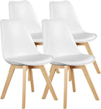 OLIXIS Dining Chairs Set of 4, Mid Century Modern Accent Chairs with Curved Backrest and Wood Legs, PU Leather Upholstered Kitchen Side Chair for Living Room, Bedroom, Outdoor Patio, White