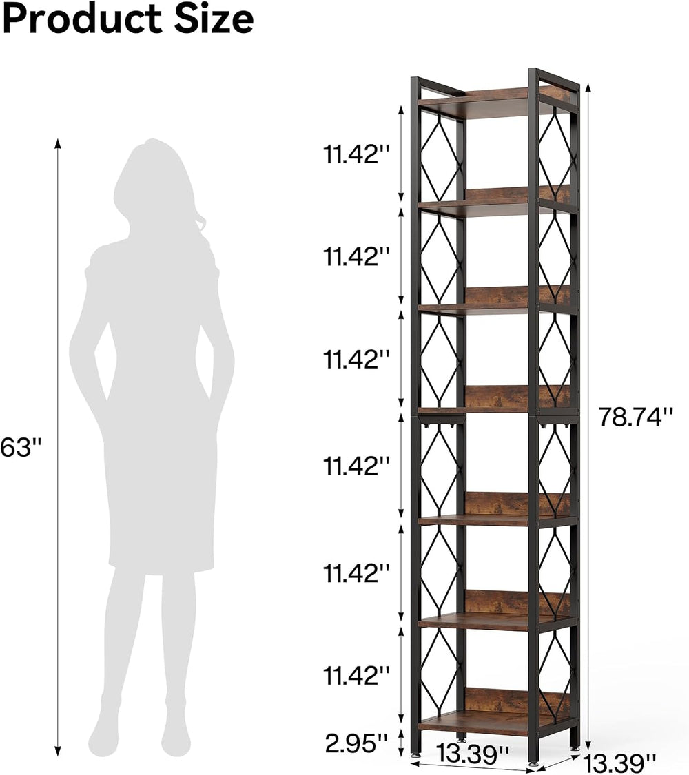 LITTLE TREE Corner Book Shelf, 78.7" Tall Narrow Bookcase, 7-Tier Skinny...