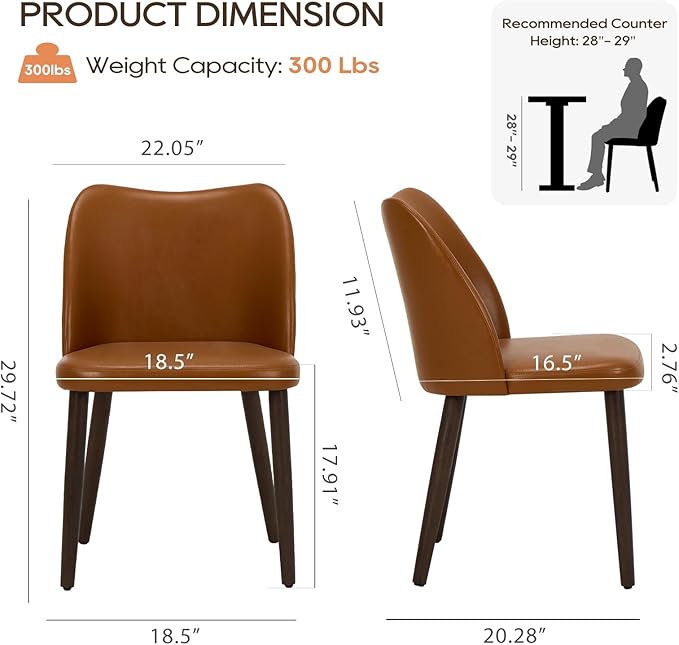 COLAMY Upholstered Dining Chairs Set of 2, PU Leather Dining Room Kitchen Sid...