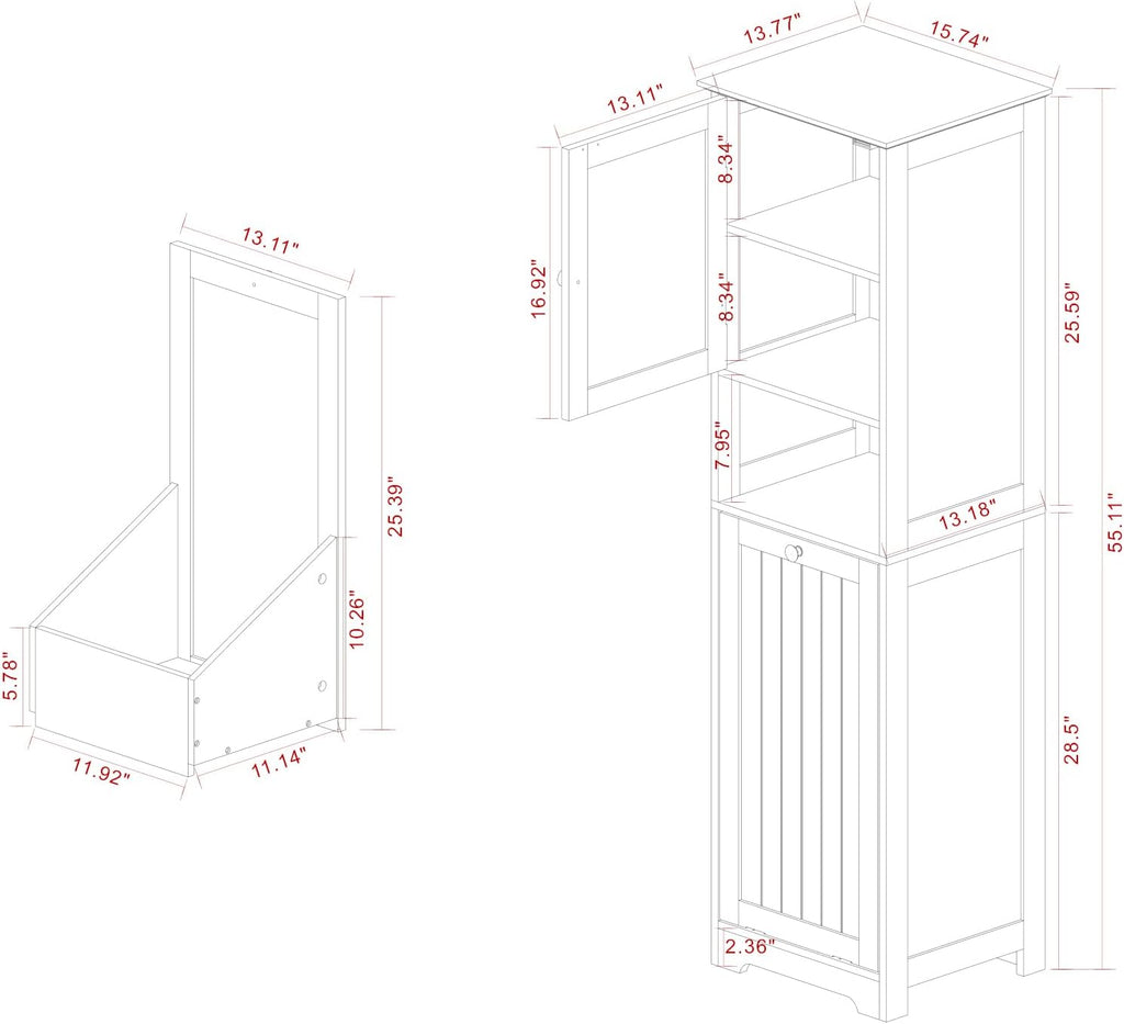 Tilt Out Laundry Hamper Cabinet, 55" Tall Bathroom Storage Cabinet Laundry Cabinet with Shelves and Clothes Basket, Hamper Cabinet Shelf for Laundry Room Bathroom Organizer, White