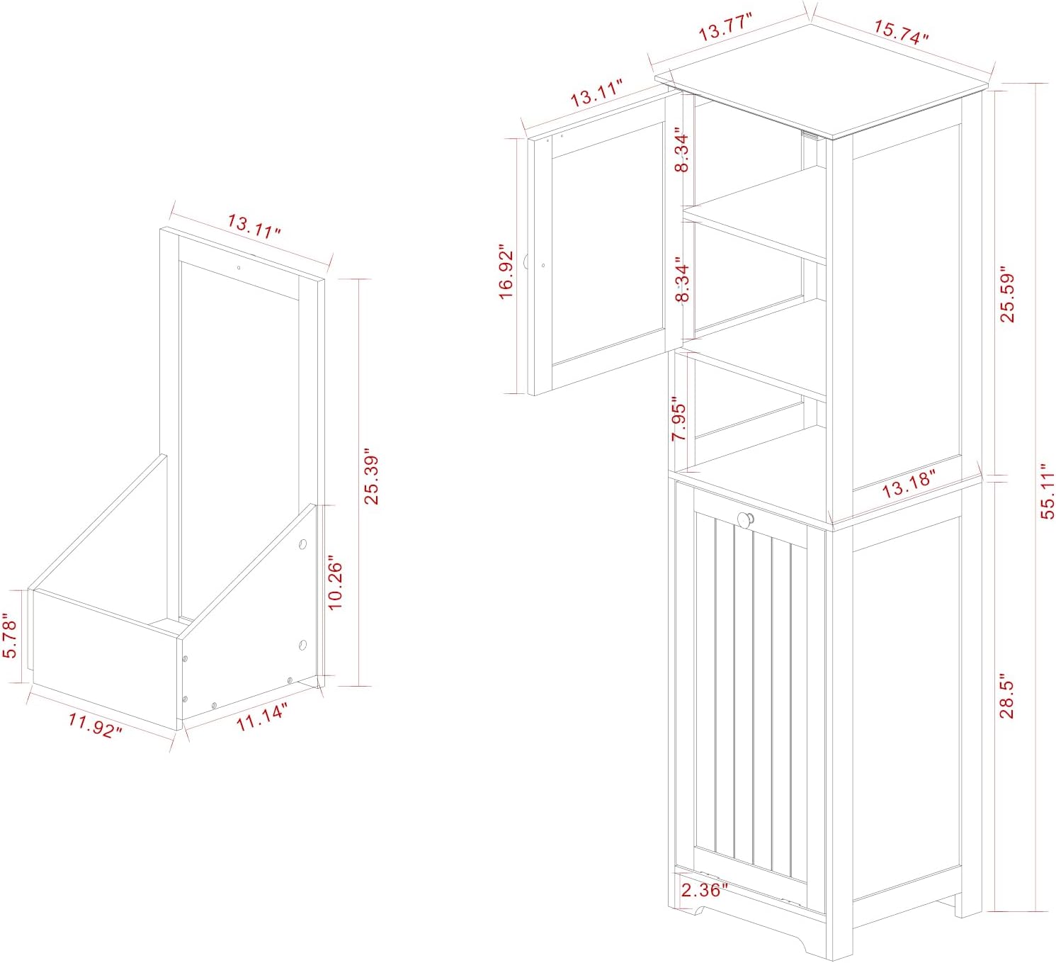 Tilt Out Laundry Hamper Cabinet, 55" Tall Bathroom Storage Cabinet Laundry Cabinet with Shelves and Clothes Basket, Hamper Cabinet Shelf for Laundry Room Bathroom Organizer, White