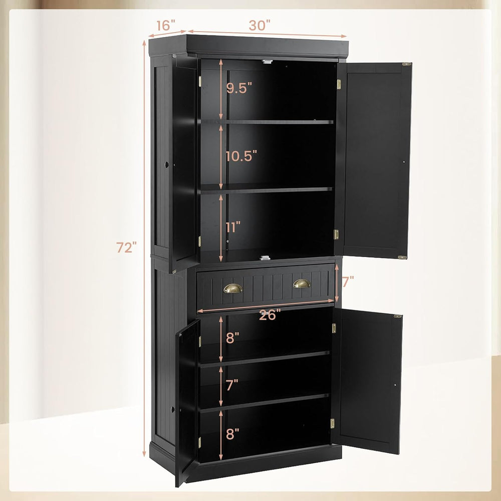 72" Kitchen Pantry Cabinet, Kitchen Cupboard with 2 Double-Doors Cabinet...