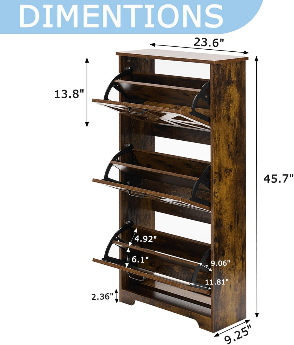 Shoe Cabinet with 3 Flip Drawers, Farmhouse Shoe Storage for Entryway, Wooden...