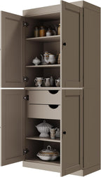Palace Imports Solid Wood Kitchen Pantry Cabinet - 71.5" Tall x 32" Wide - Wooden Storage Cabinet with 4 Shaker Doors, 2 Drawers & 4 Adjustable Shelves, Beige, 100% Eco-Friendly Wood, Made in Brazil