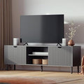 Fluted Wood TV Stand - Soft-Close Doors & Adjustable Shelves TV Console with Storage - Cable Management Entertainment Center - Fluted Doors Hide Components Media Stand - Black, 70